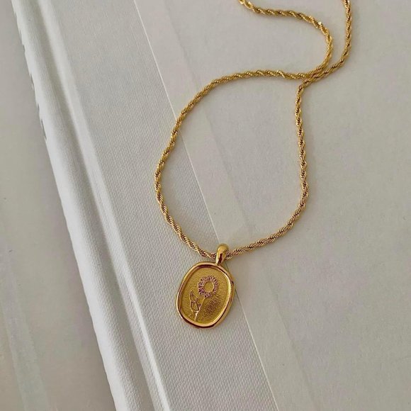 Sunflower Pendant Necklace, Rope Chain Necklace with sunflower pendant,Layerable - Picture 5 of 6